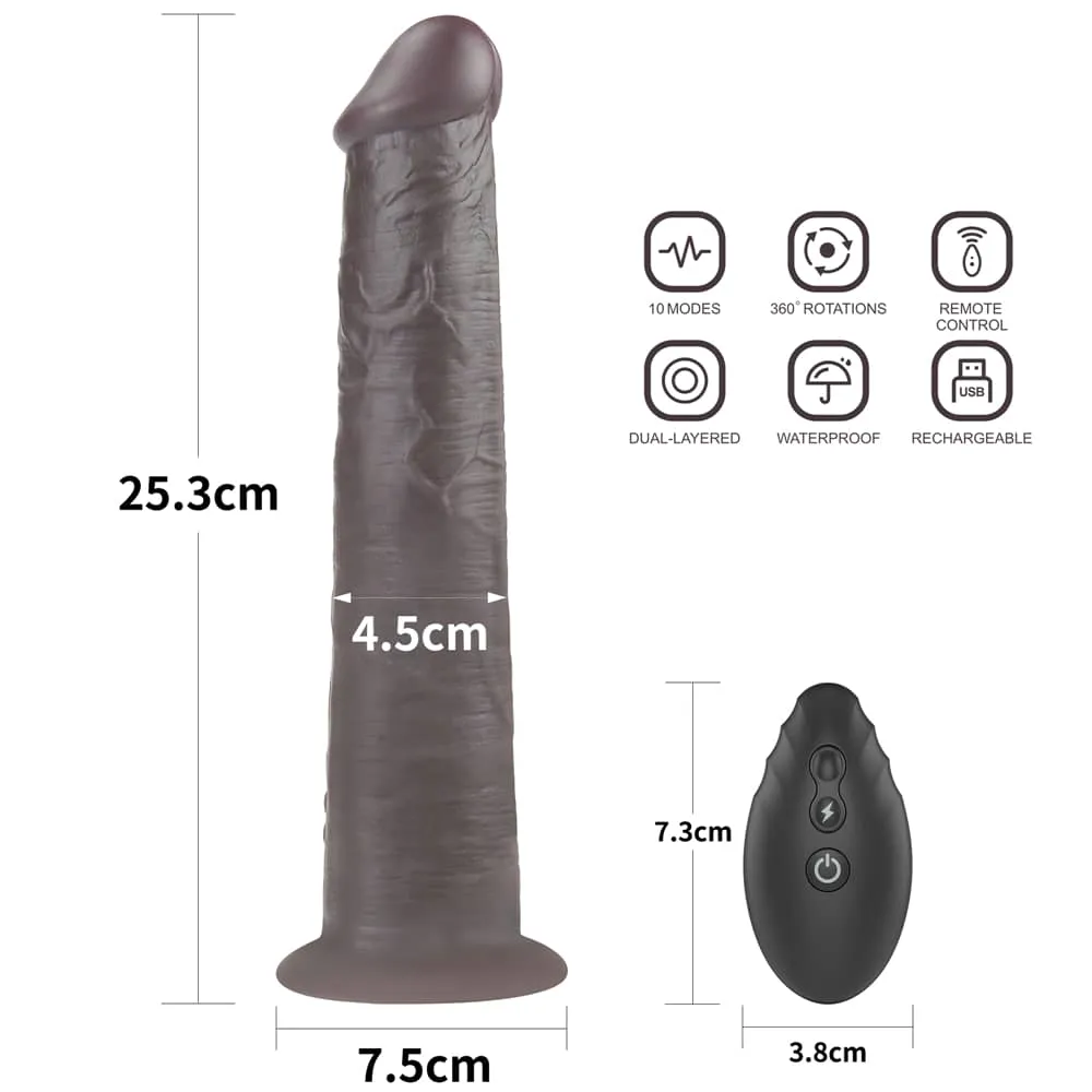 10'' Dual Density Dildo Silicone Rotator Black