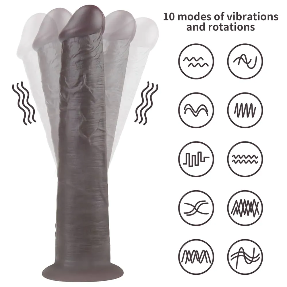 10'' Dual Density Dildo Silicone Rotator Black