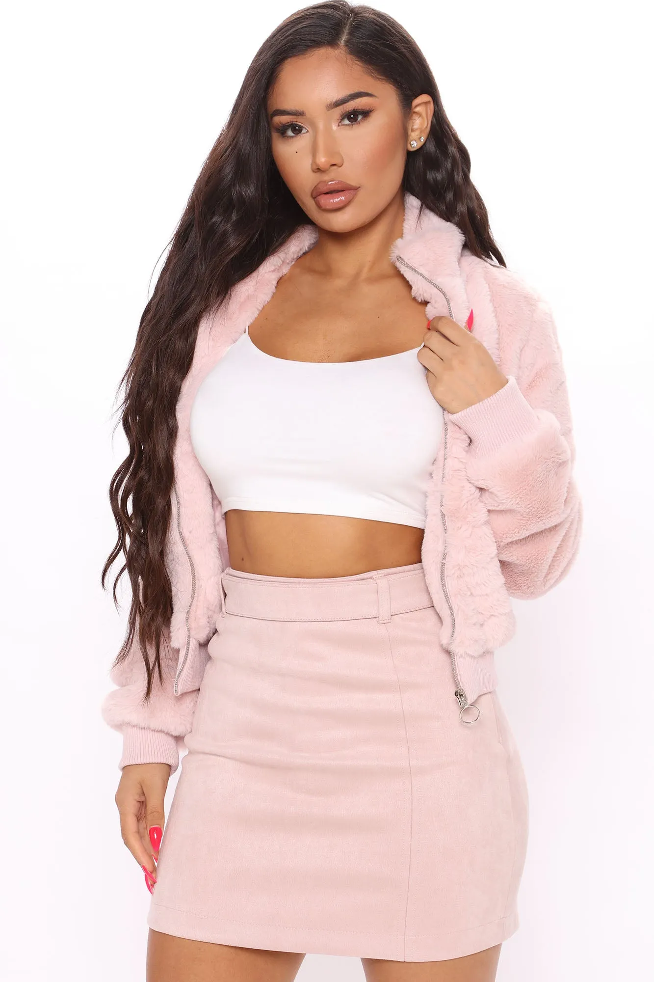 Andi Faux Fur Bomber Jacket - Mauve