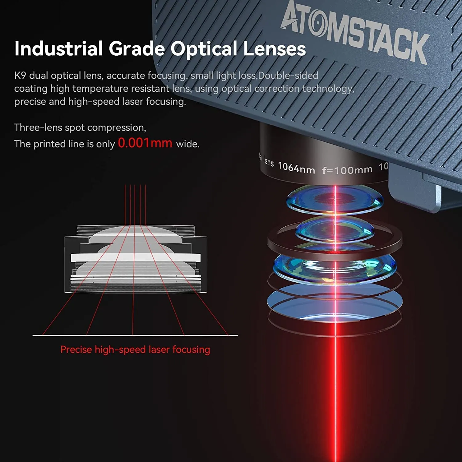 ATOMSTACK M4 1064nm Cold Fibre 2-in-1 Laser Engraving Machine Red Light High Precision Desktop and Portable Fibre Marking Machine Handheld Laser Engraving, Engraving Area 70 x 70 mm