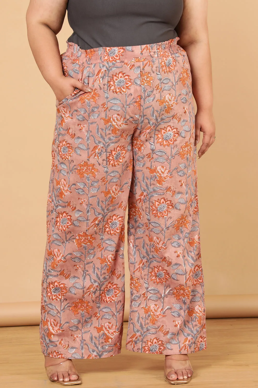 Authentic Handblock Printed Earthen Pink High Waist Pants