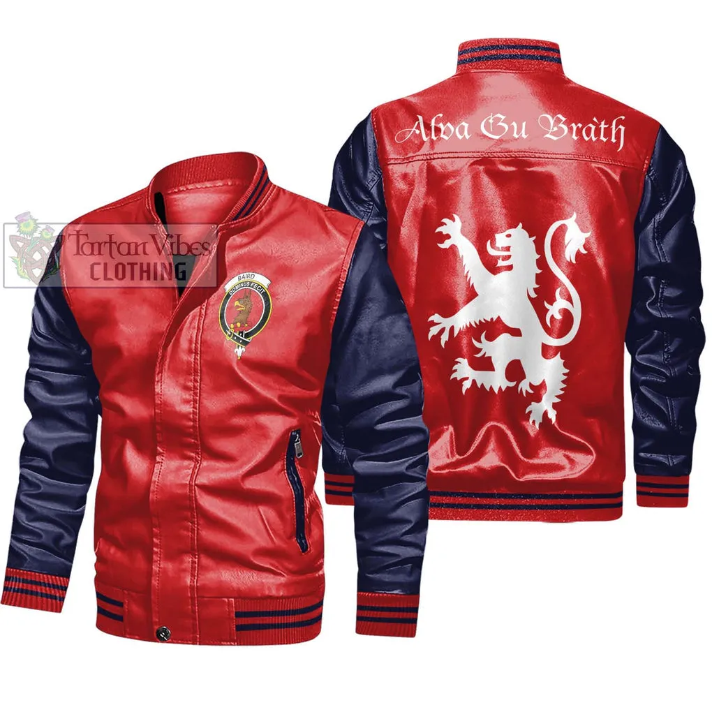 Baird Family Crest Leather Bomber Jacket Lion Rampant Alba Gu Brath Style