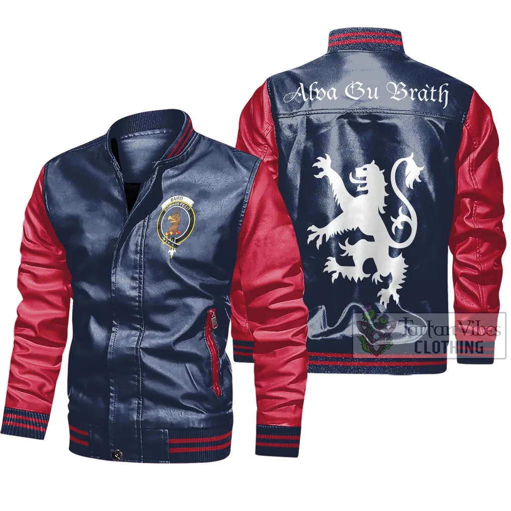 Baird Family Crest Leather Bomber Jacket Lion Rampant Alba Gu Brath Style