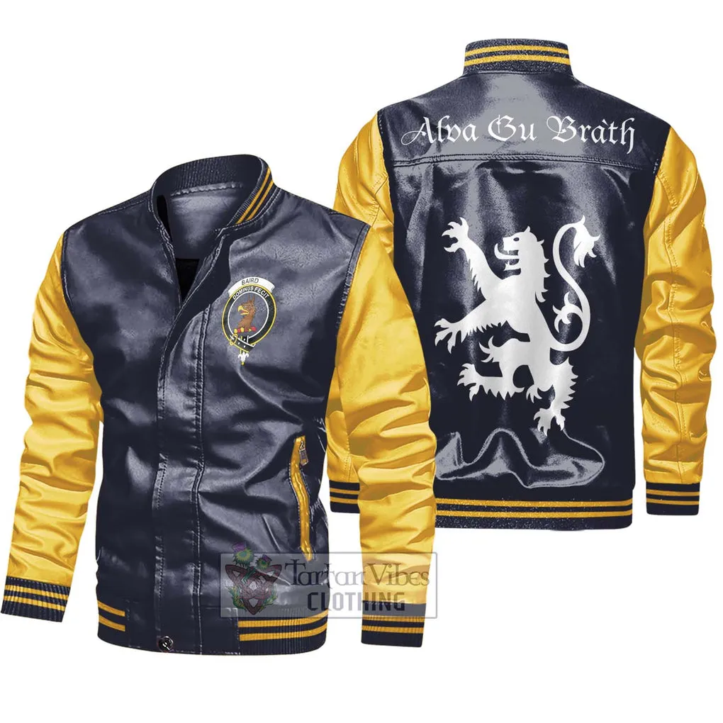 Baird Family Crest Leather Bomber Jacket Lion Rampant Alba Gu Brath Style