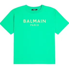 Balmain Kids Contrast Logo Green T-Shirt