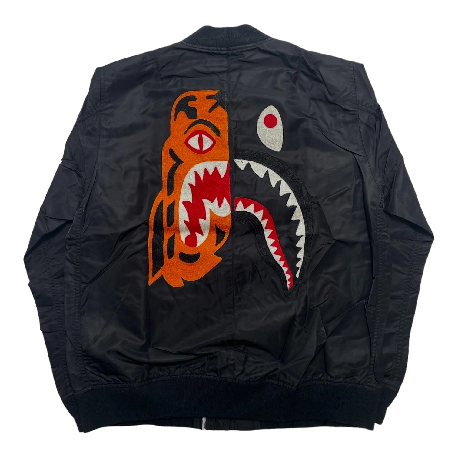 Bape Split Tiger Shark MA1 Bomber Jacket Black Pre-Owned