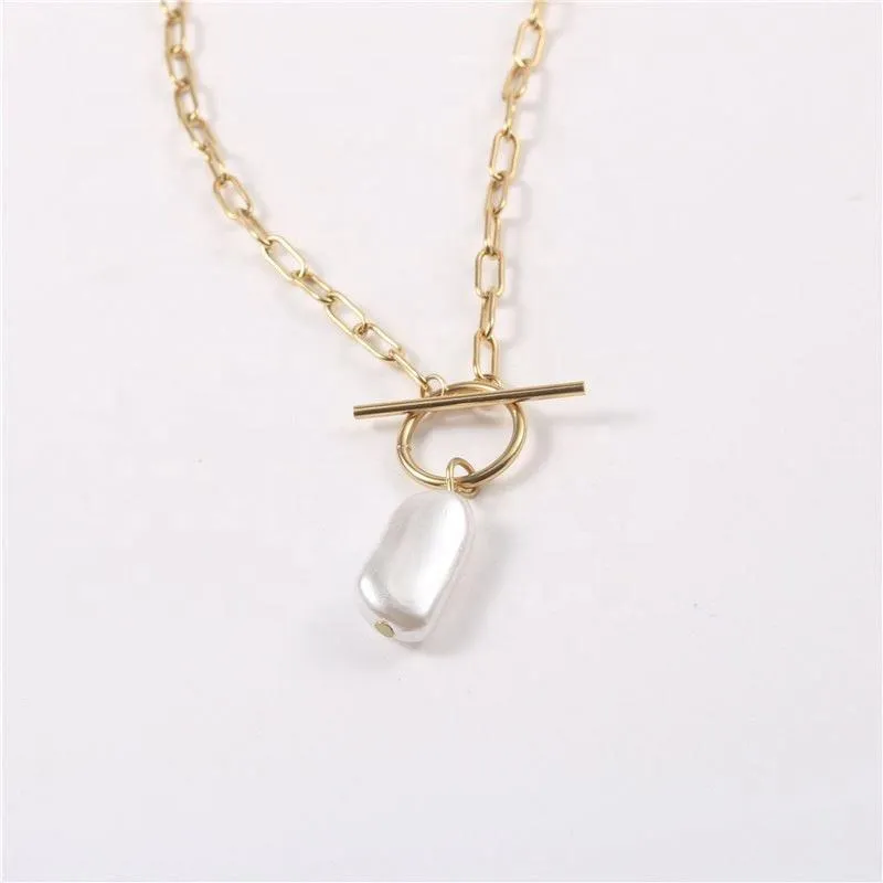 Baroque Pearl T-Bar Necklace