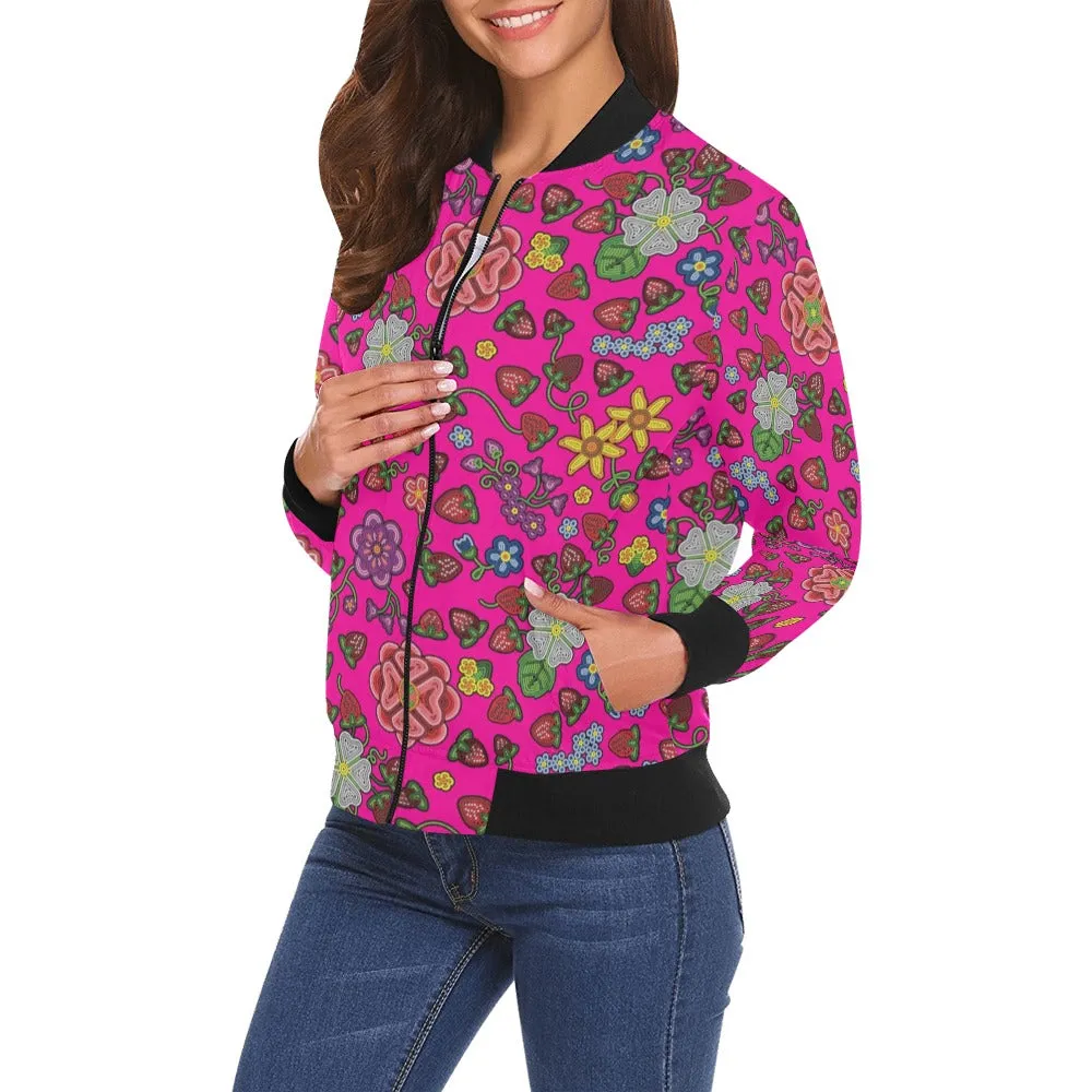 Berry Pop Blush All Over Print Bomber Jacket for Women