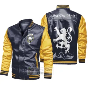 Bethune Family Crest Leather Bomber Jacket Lion Rampant Alba Gu Brath Style