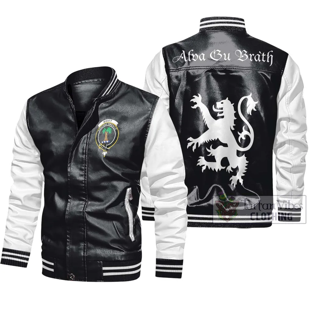 Bisset Family Crest Leather Bomber Jacket Lion Rampant Alba Gu Brath Style