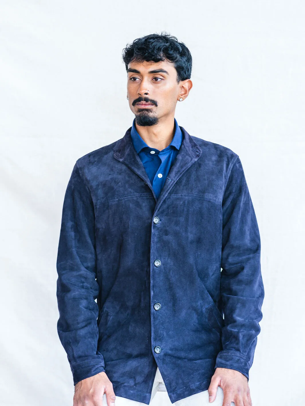 Blue Suede Bomber Jacket