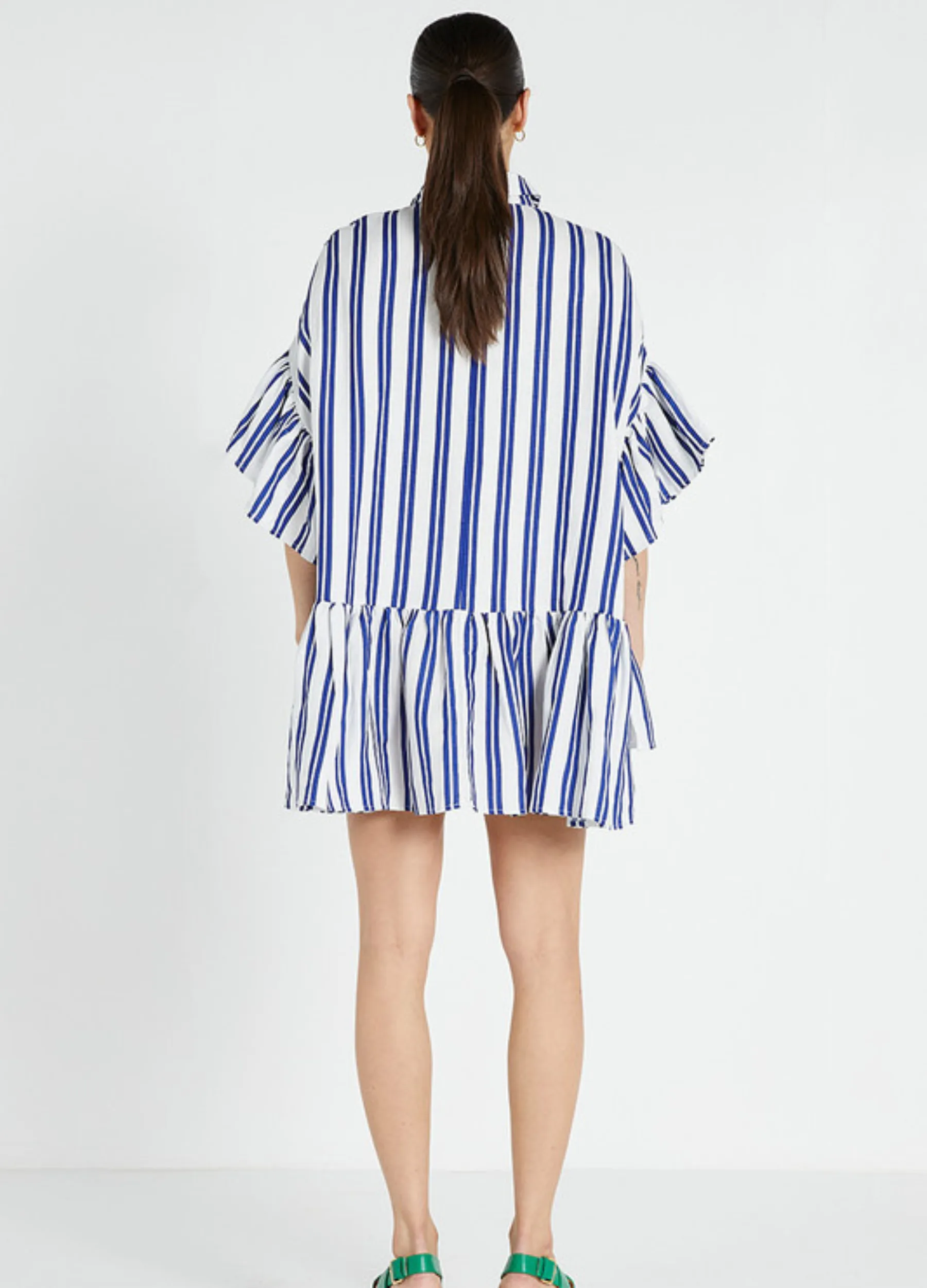 Bohemian Traders - Mid Sleeve Genoa Mini Shirt Dress - Royal Stripe