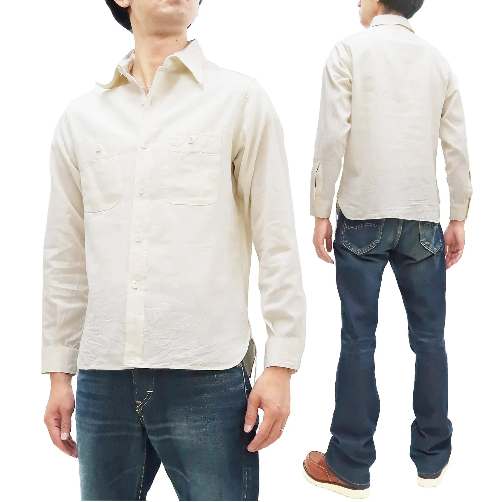 Buzz Rickson Plain Long Sleeve Shirt Modified version of US Navy Chambray Work Shirt BR25996 Off-White