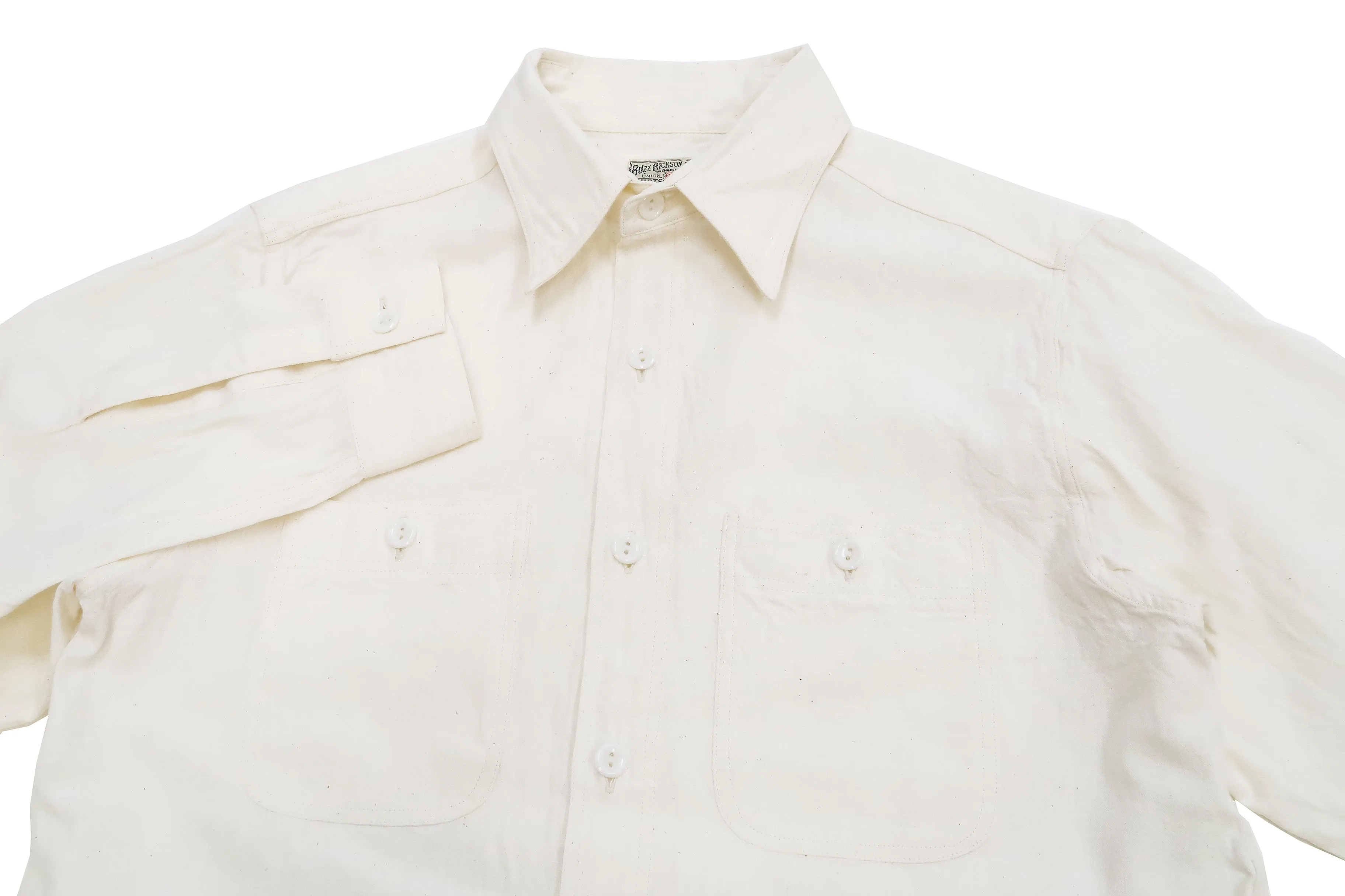 Buzz Rickson Plain Long Sleeve Shirt Modified version of US Navy Chambray Work Shirt BR25996 Off-White