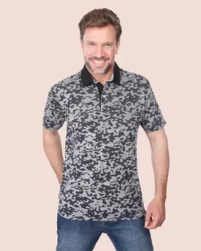 CLASSIC FIT PATTERNED POLO SHIRT - BLACK