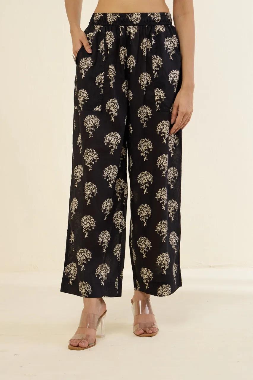 comfort fit cotton pants - Ebony Tree printed