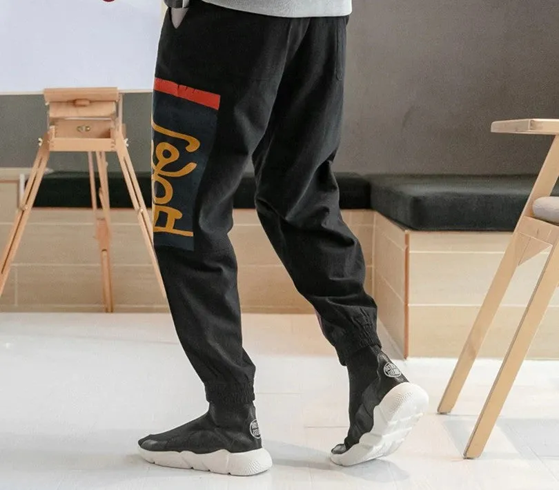 Cotton Linen Drawstring Streetwear in Chinese Art Patched Design Men Pants