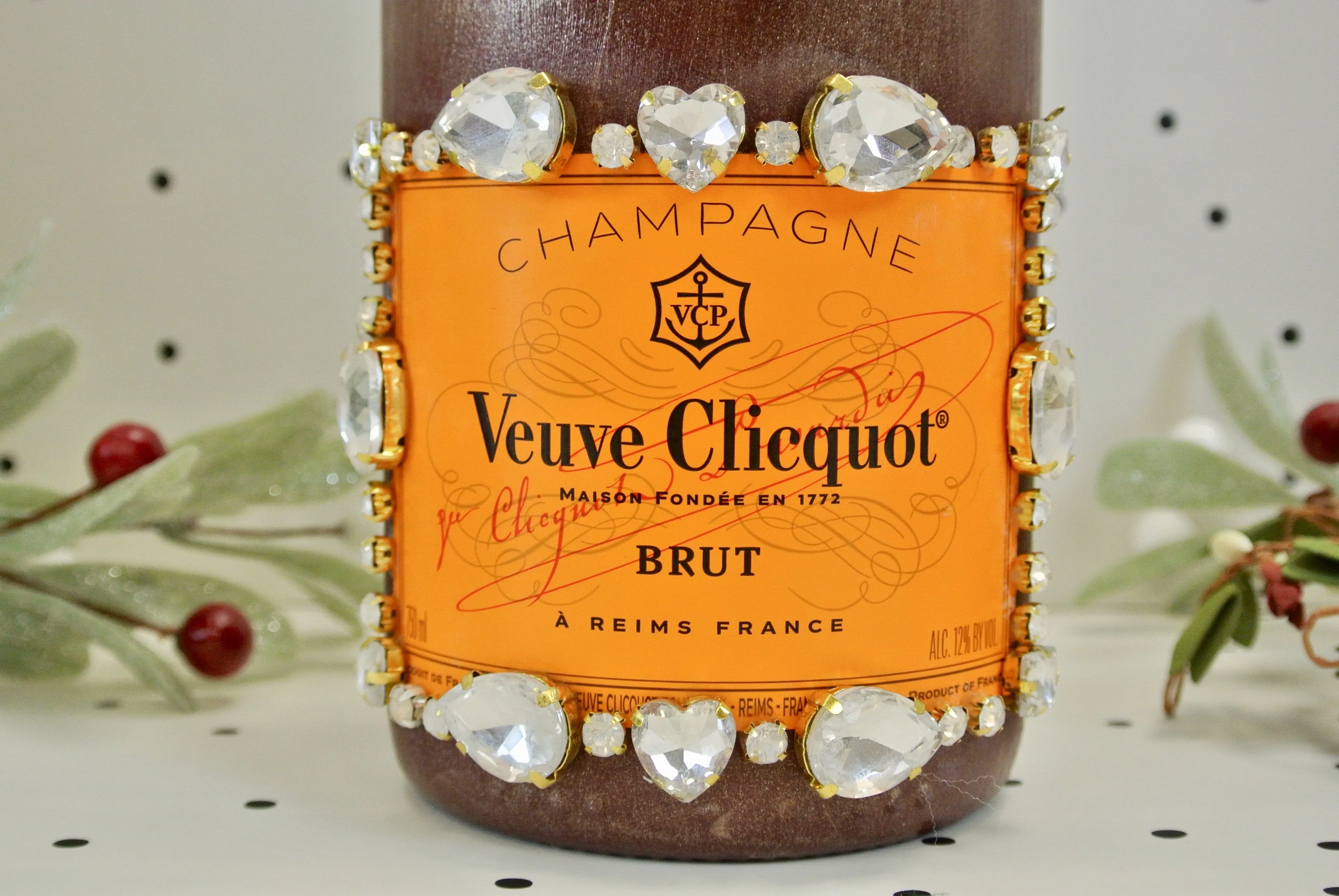 Custom 2021 Holiday-Inspired Veuve Clicquot Bottle "Big Jewel Energy"