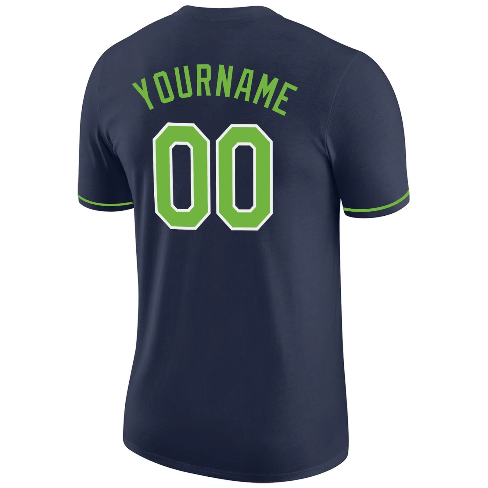 Custom Navy Neon Green-White Performance T-Shirt