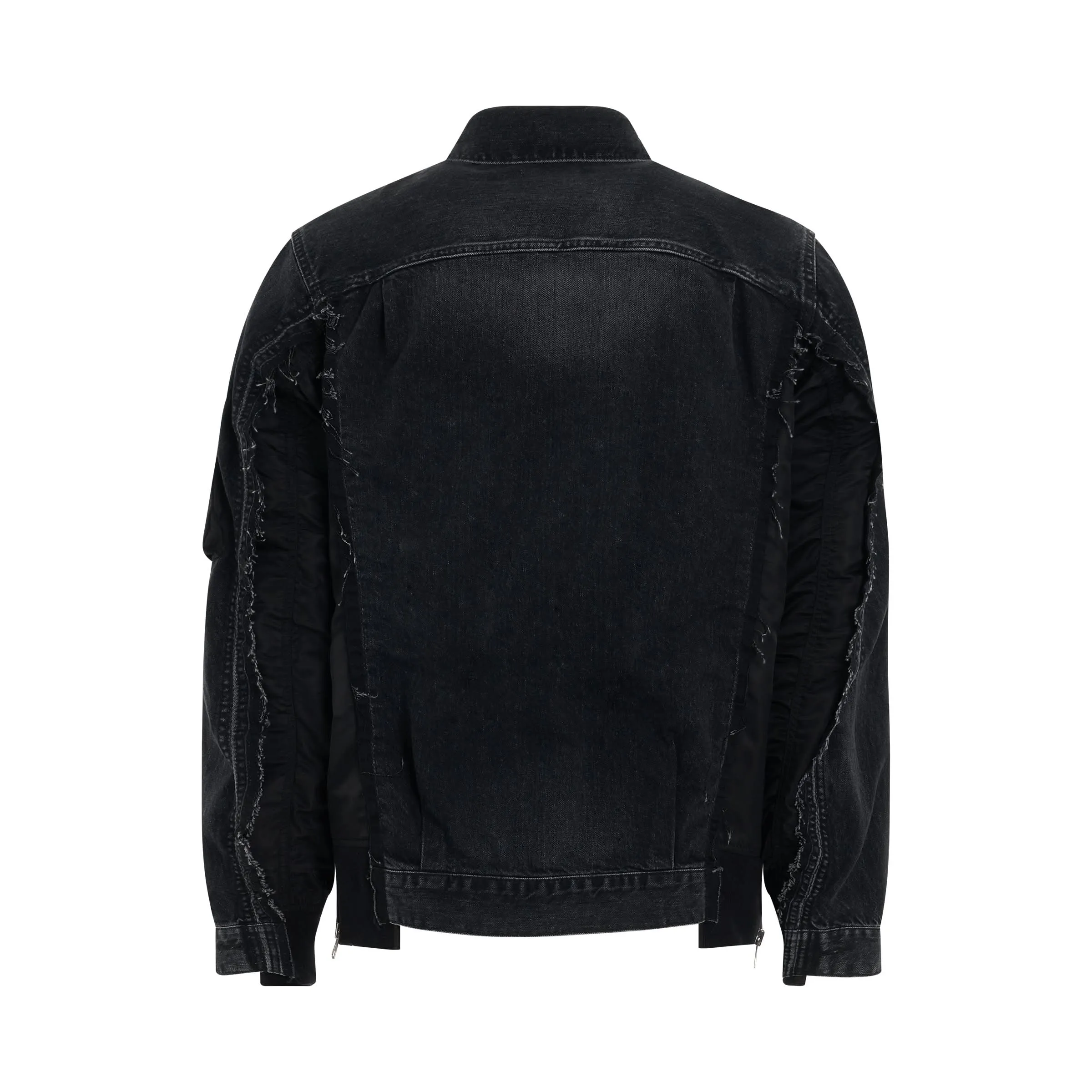 Denim x Nylon Twill Bomber Jacket in Black