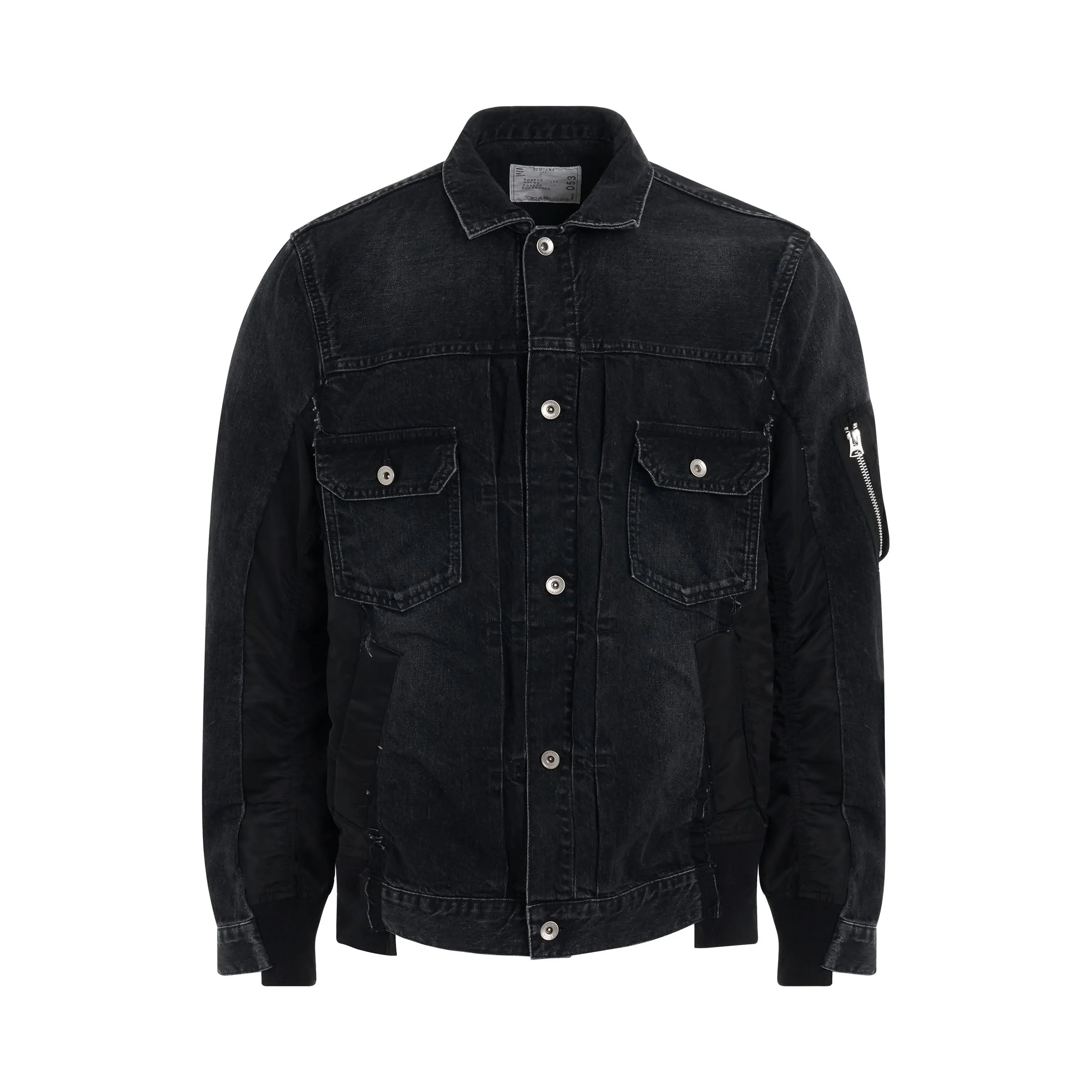 Denim x Nylon Twill Bomber Jacket in Black