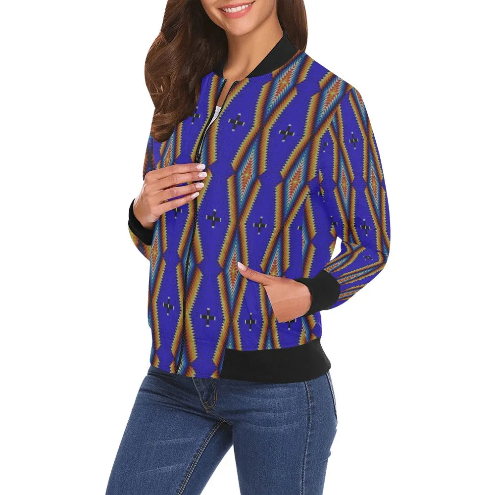 Diamond in the Bluff Blue All Over Print Bomber Jacket for Women