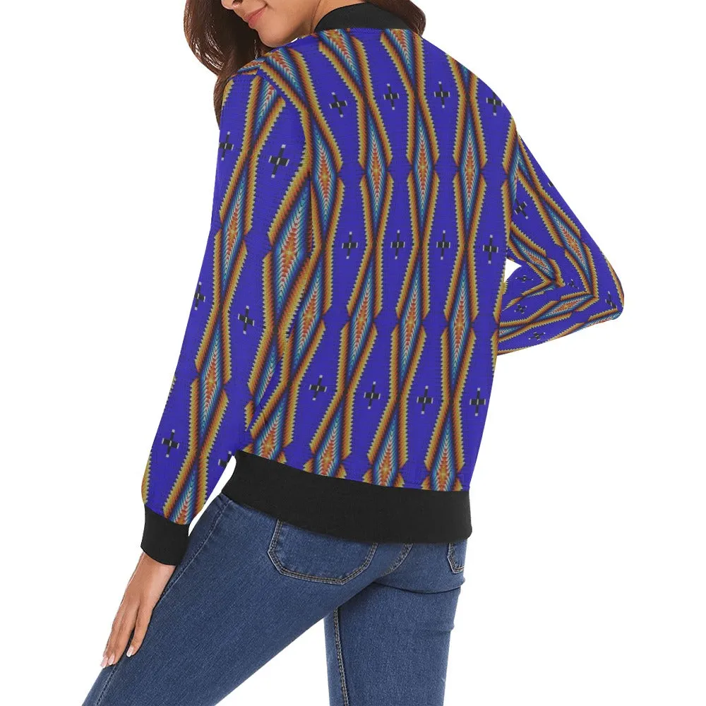 Diamond in the Bluff Blue All Over Print Bomber Jacket for Women