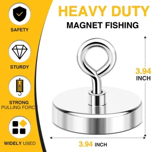 DIYMAG Neodymium Fishing Magnets, 1200lbs (544KG) Pulling Force Rare Earth Magnet with Countersunk Hole Eyebolt Diameter 3.94Inch (100mm) for Retrieving in River an Magnetic Fishing