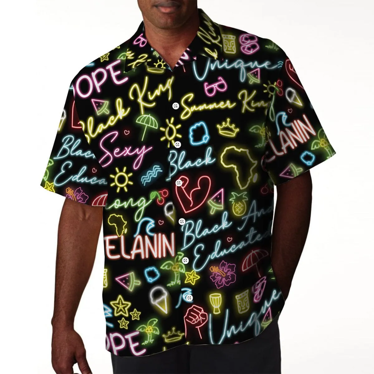 Dope Black King Neon Linen Hawaiian Shirt