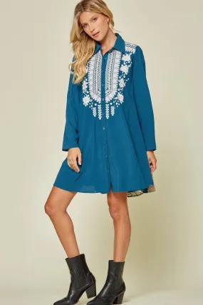 Embroidered & Paisley Shirt Dress