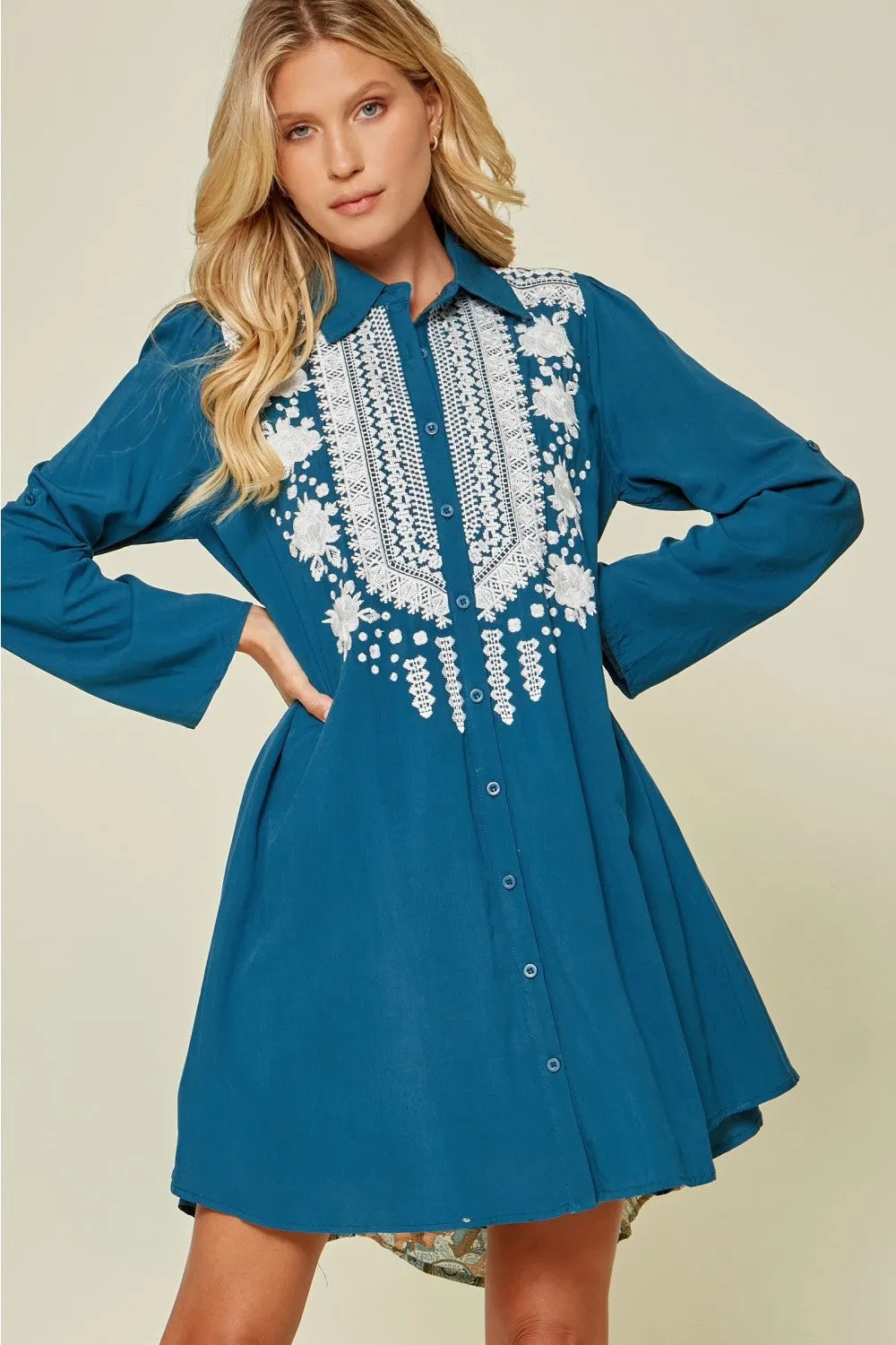 Embroidered & Paisley Shirt Dress