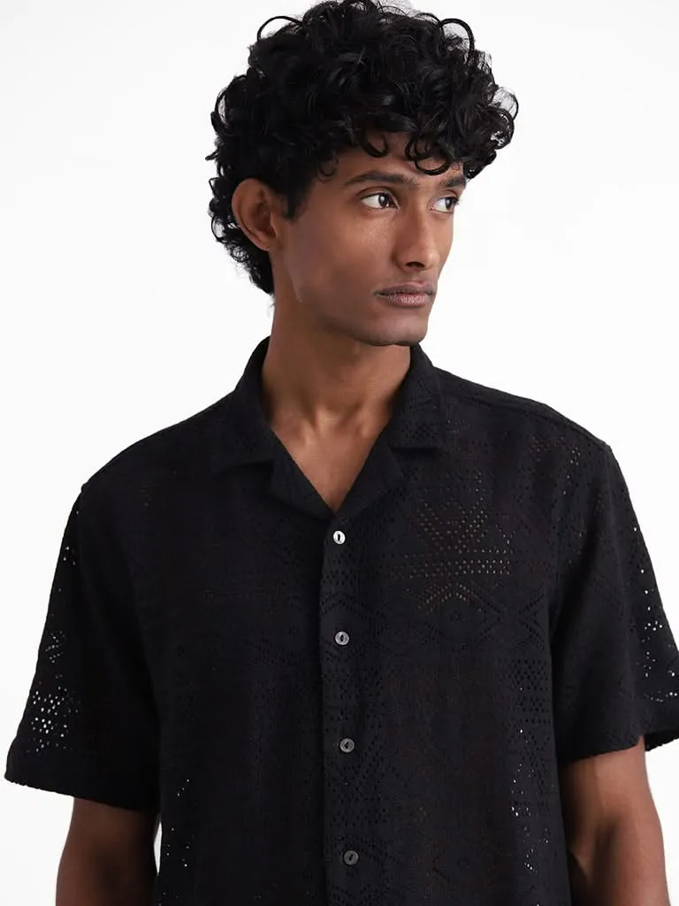 ETA Black Mesh Cotton Relaxed-Fit Shirt