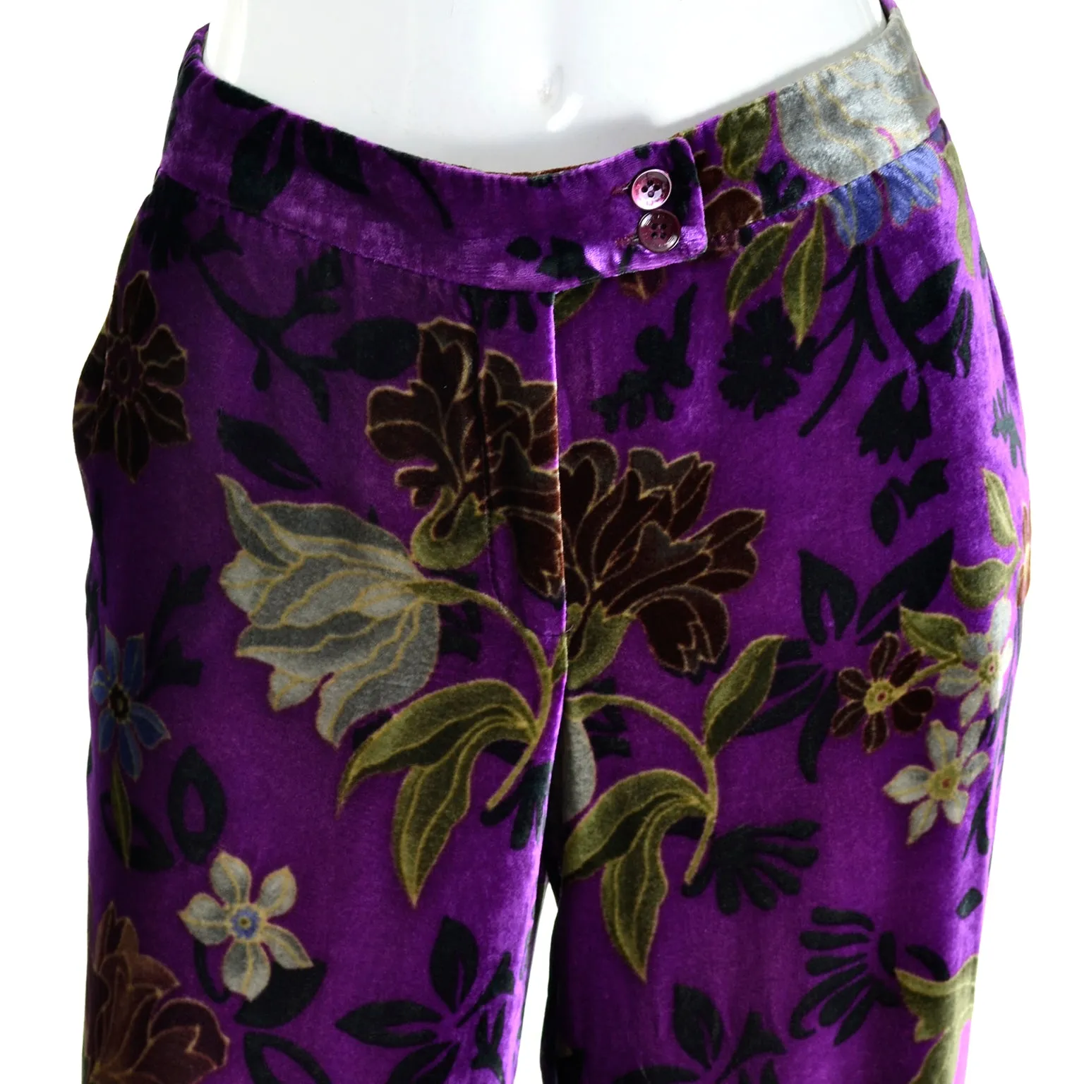 Etro Italy Purple Floral Silk Blend Velvet Pants Size 46