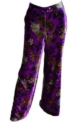 Etro Italy Purple Floral Silk Blend Velvet Pants Size 46