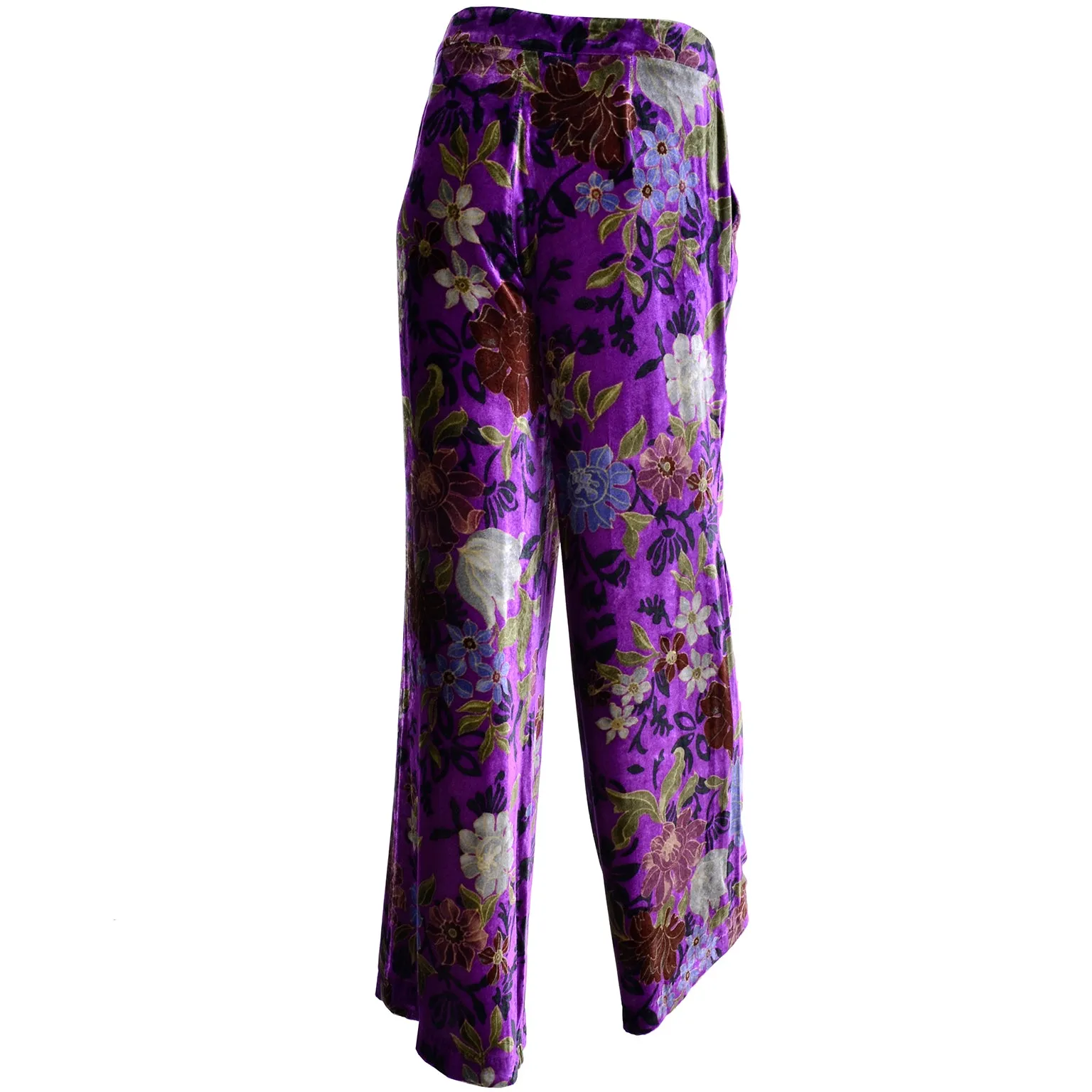 Etro Italy Purple Floral Silk Blend Velvet Pants Size 46