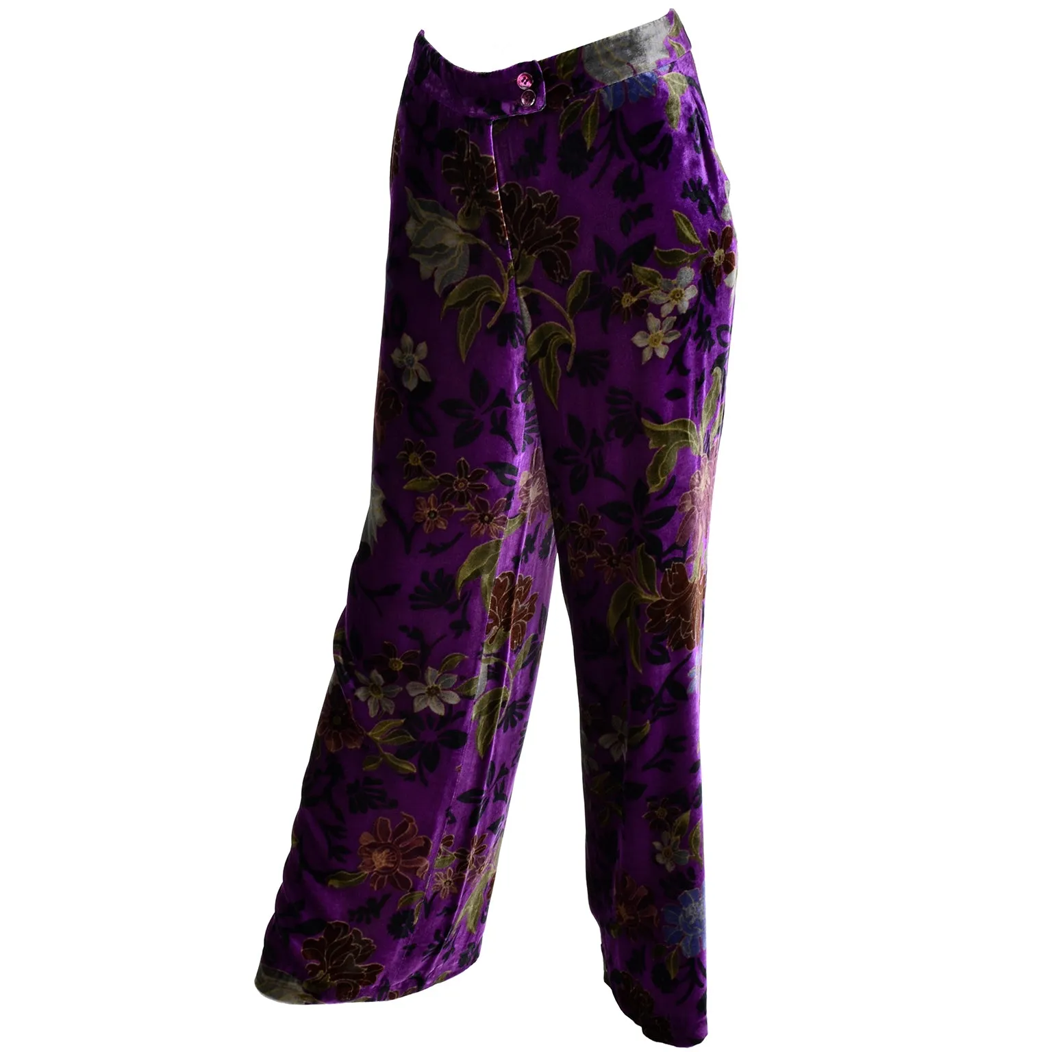 Etro Italy Purple Floral Silk Blend Velvet Pants Size 46