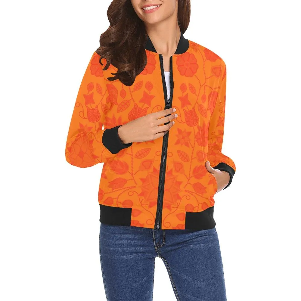 Floral Beadwork Real Orange Carrying Their Prayers Bomber Jacket for Women