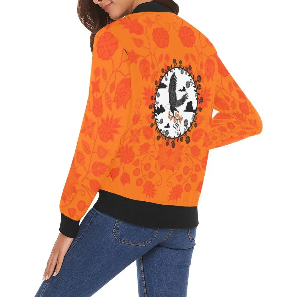 Floral Beadwork Real Orange Carrying Their Prayers Bomber Jacket for Women