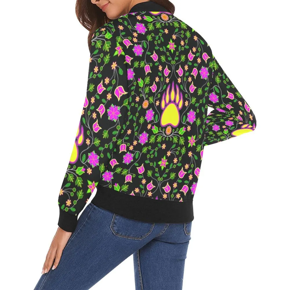 Floral Bearpaw Pink and Yellow Bomber Jacket for Women