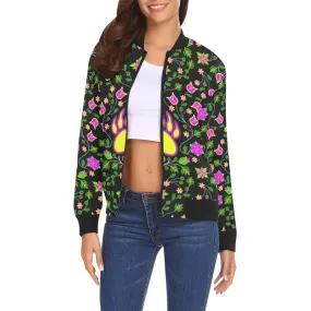 Floral Bearpaw Pink and Yellow Bomber Jacket for Women