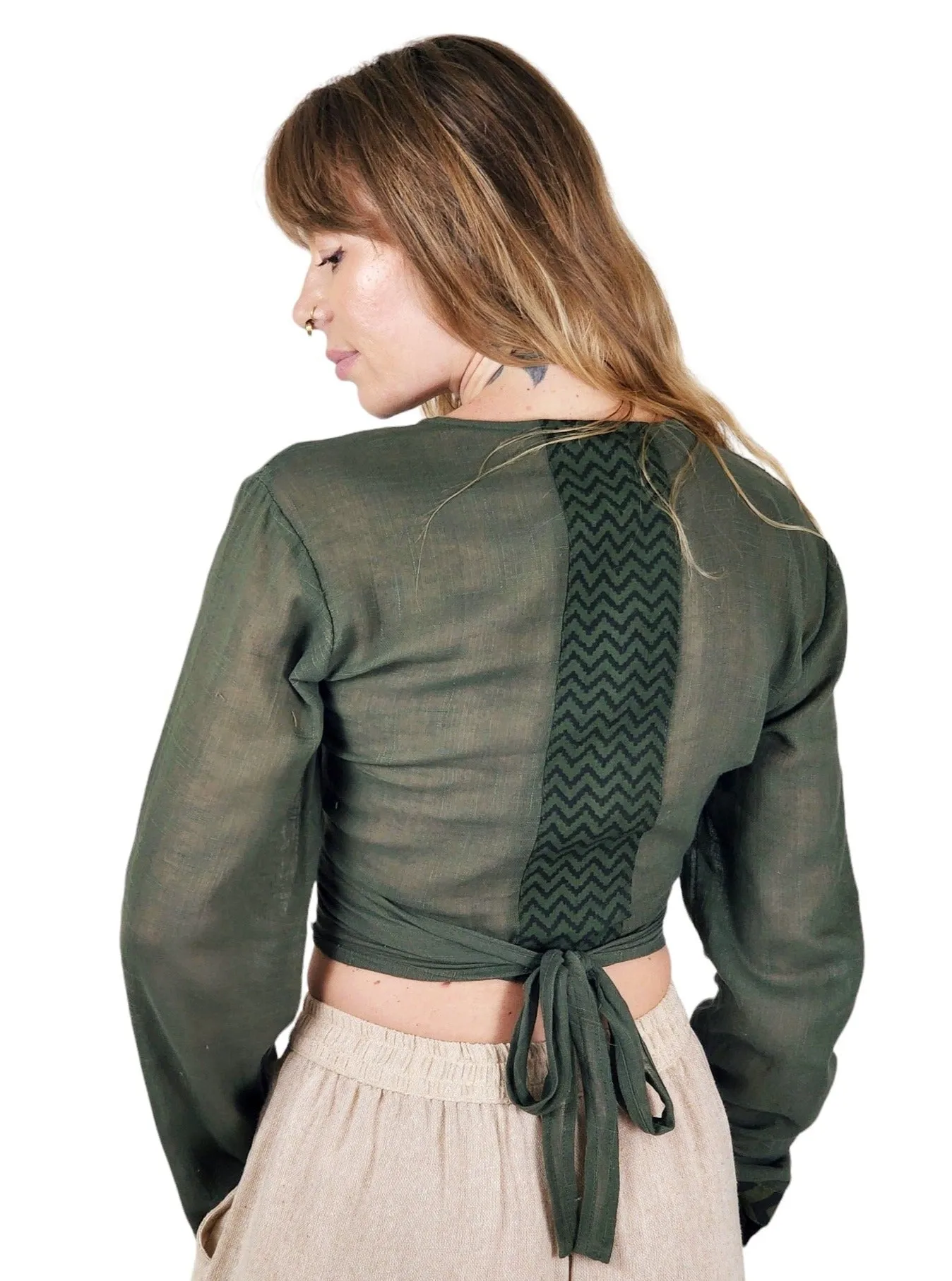 Forest Green Long Sleeve Wrap Top