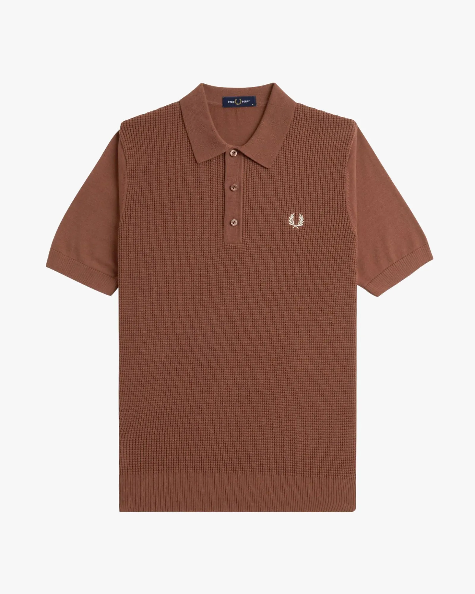 Fred Perry Waffle Stitch Knitted Polo Shirt - Whisky Brown