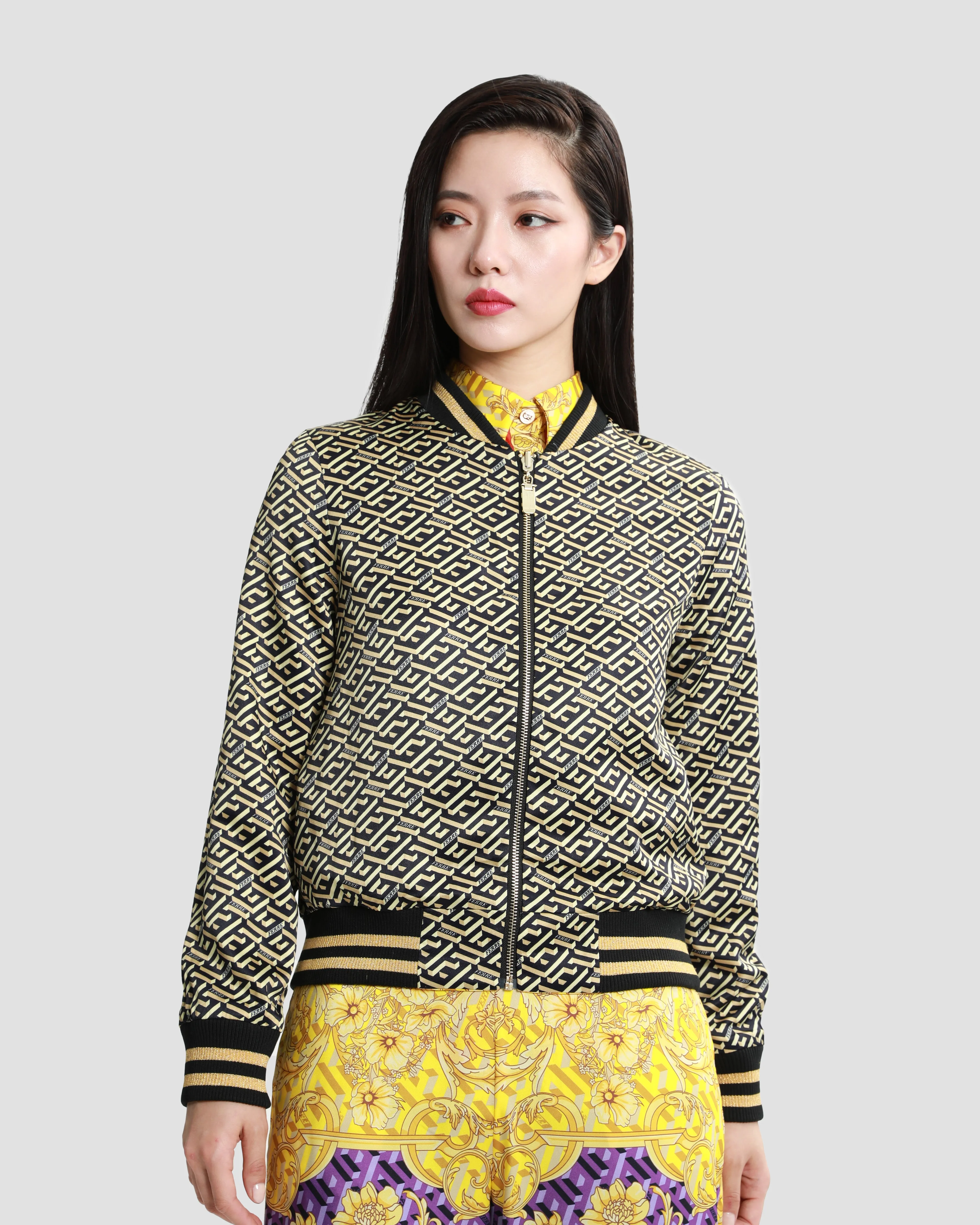 Geometric Baroque Reversible Bomber Jacket