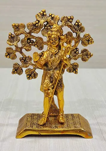 GiftNagri Gold Plated Metal Handicraft Lord Shiva Bholenath Shivji Idol Hindu Bhagwan Murti Bholebaba Idol with Flat Tree Standing for Home Temple Pooja Purpose