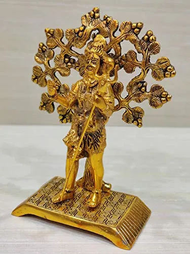 GiftNagri Gold Plated Metal Handicraft Lord Shiva Bholenath Shivji Idol Hindu Bhagwan Murti Bholebaba Idol with Flat Tree Standing for Home Temple Pooja Purpose