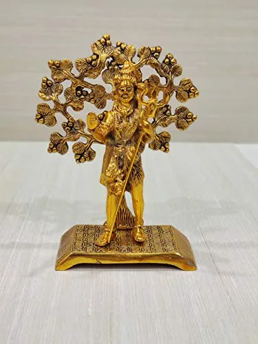 GiftNagri Gold Plated Metal Handicraft Lord Shiva Bholenath Shivji Idol Hindu Bhagwan Murti Bholebaba Idol with Flat Tree Standing for Home Temple Pooja Purpose