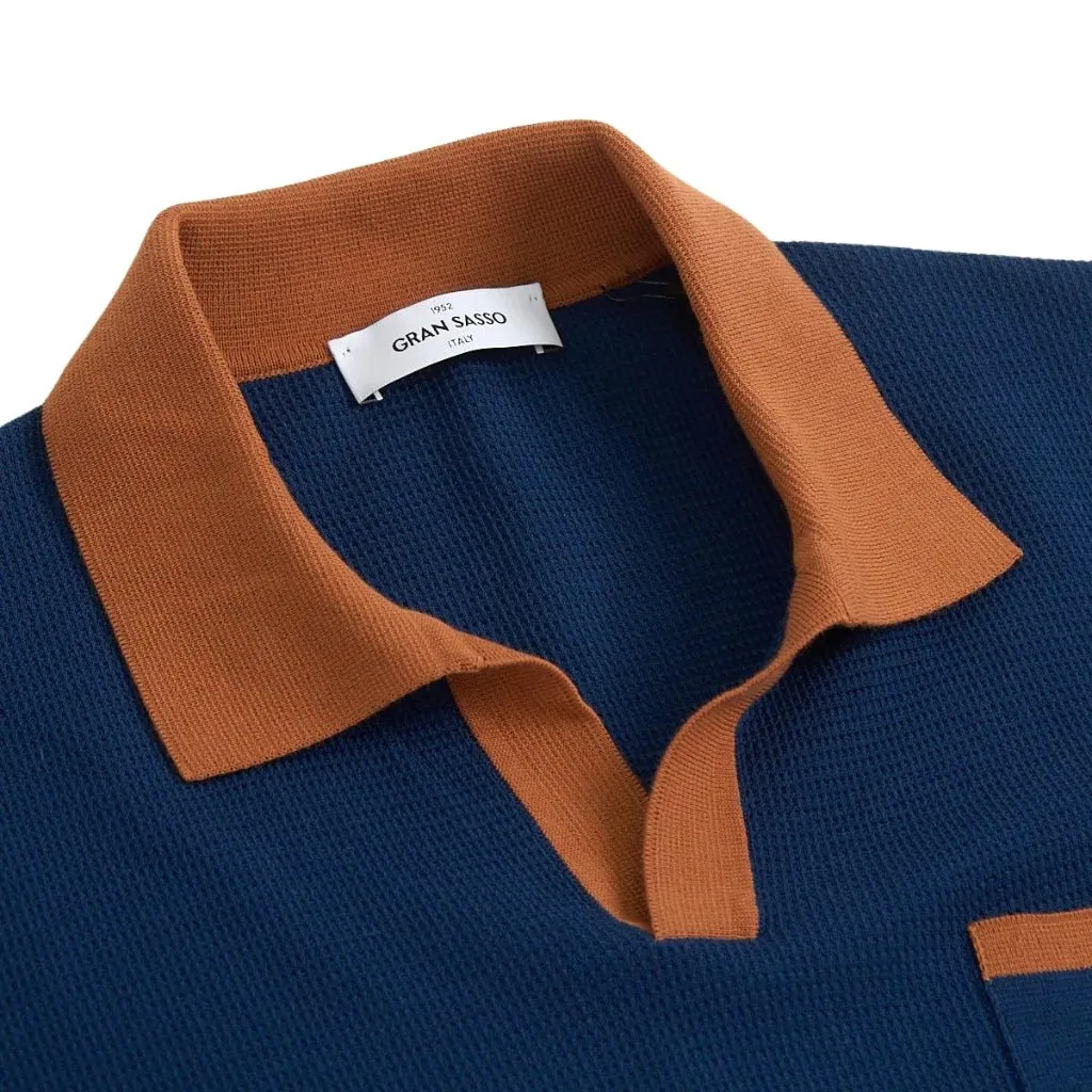 GRAN SASSO Cotton Knit Pocket Polo NAVY/BROWN