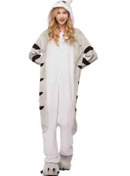 GRAY CHEESE CAT COSTUME WINTER WARM SLEEPWEAR