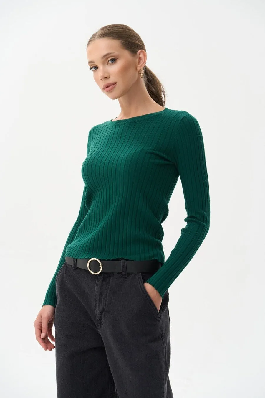 Green Knit Long Sleeve Top