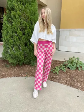 In Check Pants in Fuschia